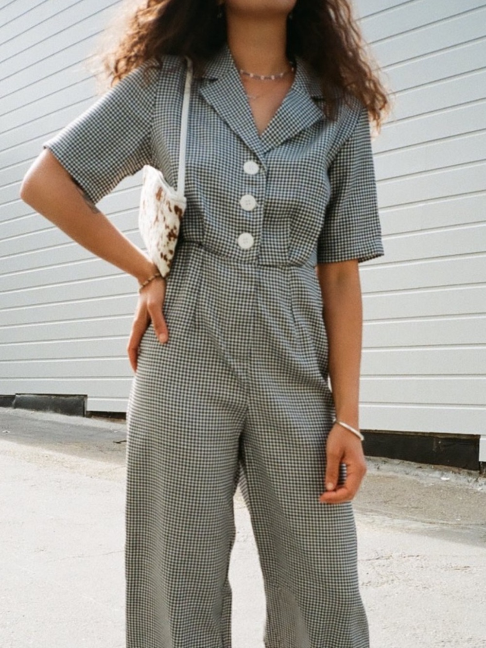 Charlie Holiday Harvey Houndstooth V Neck Wide Leg Jumpsuit Womens Size 4